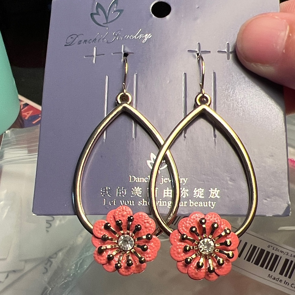 3/$18 Gold and Pink Flower Earrings Lot 3010
